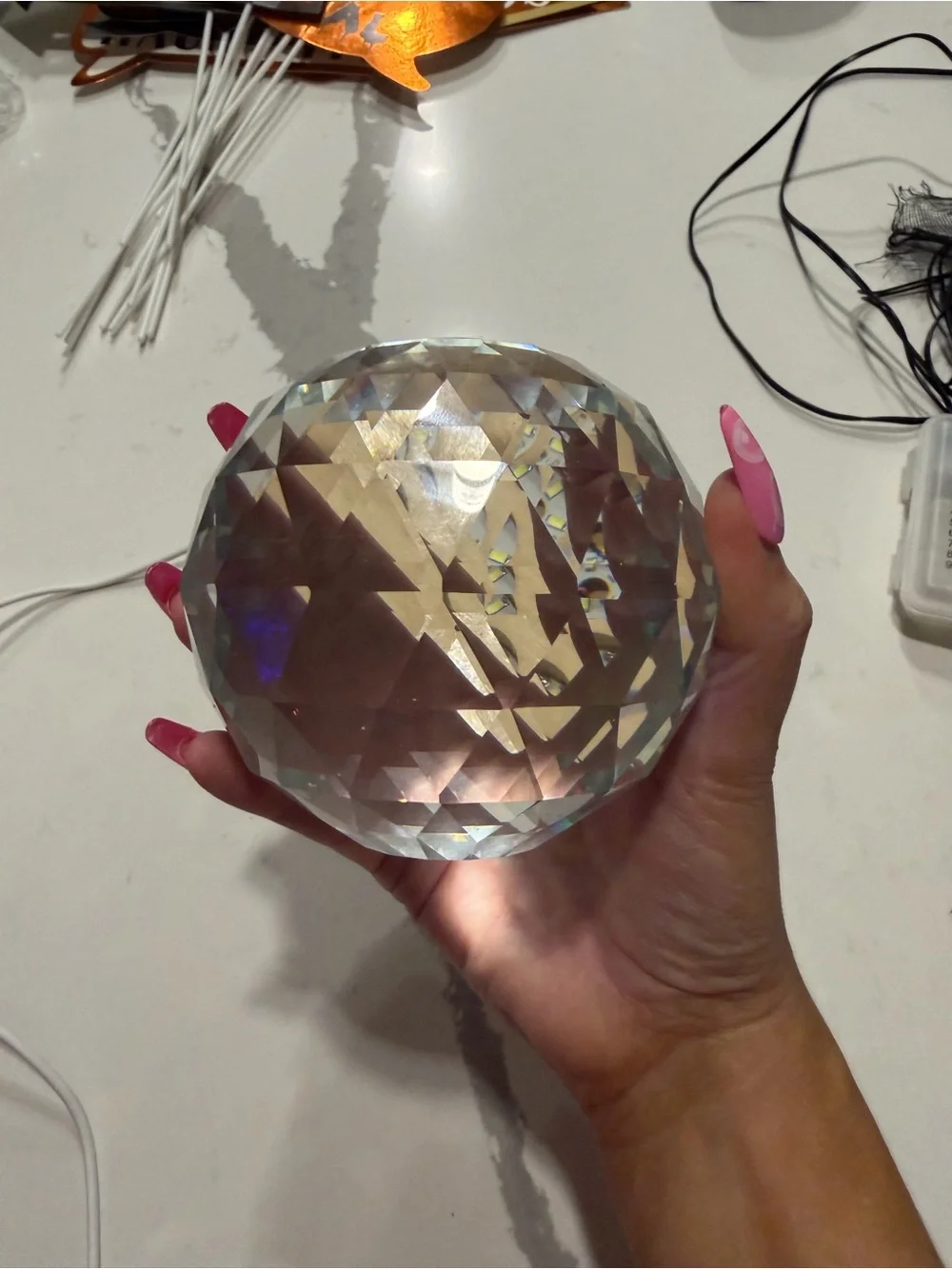 Crystal LED Accent Light - Clear Globe on Wooden Base